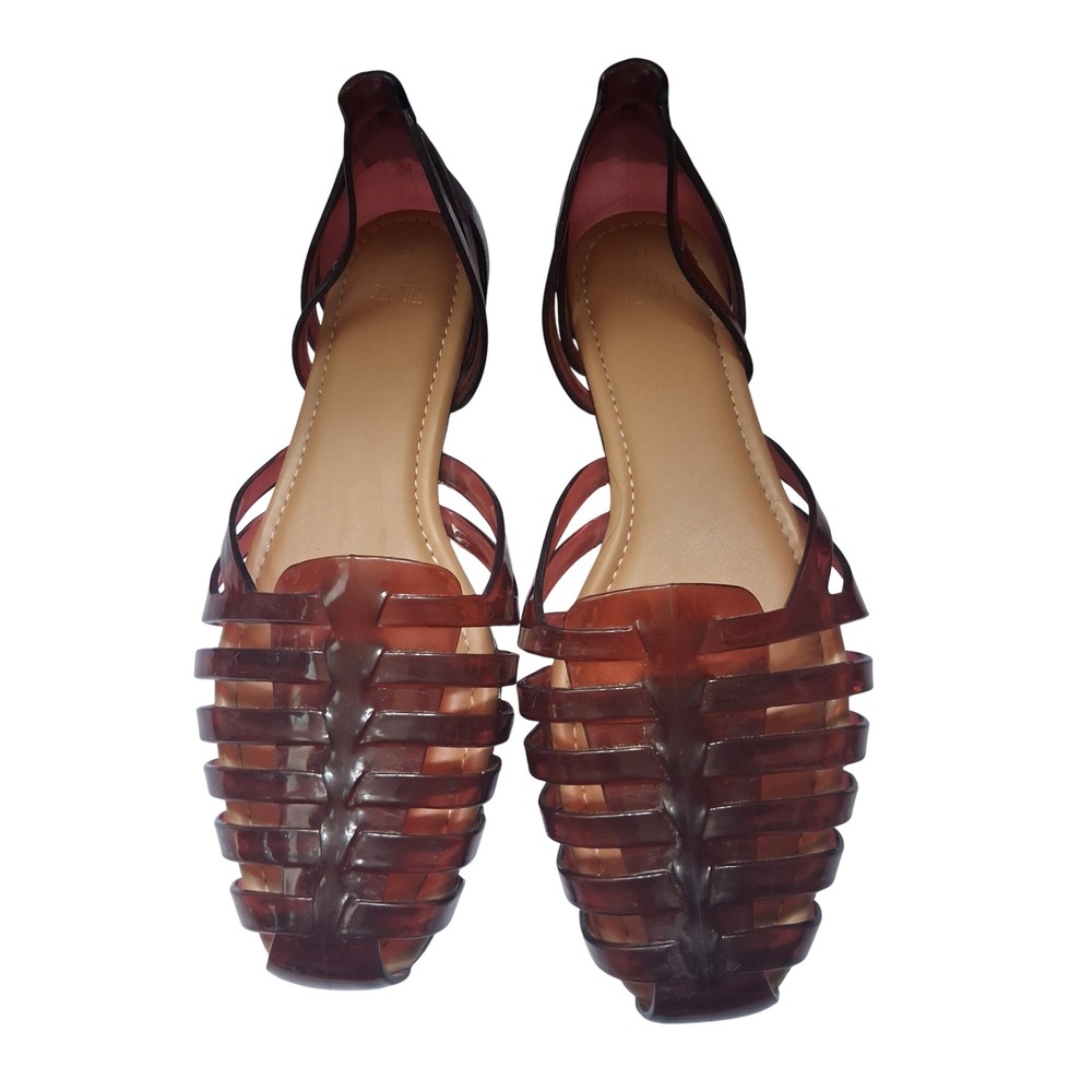 Time and Tru Women Brown Jelly Fisherman Sandals Square Toe Flats Size 11